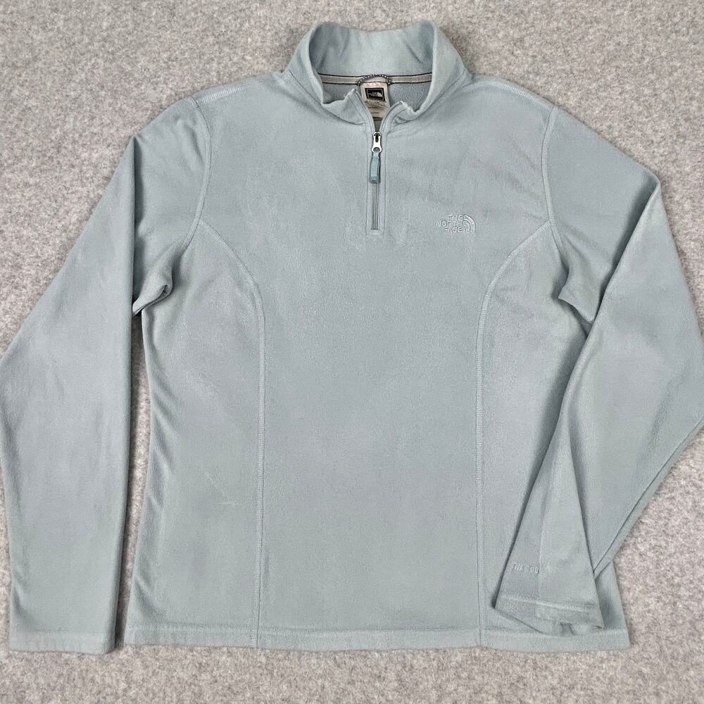 The North Face TKA 100 Micro Fleece 1/4 Zip Womens L Pullover Lt Blue Base Layer